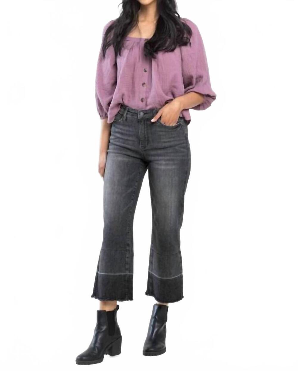 NEW JUDY BLUE women's kiana leased hem wide leg crop jeans in grey